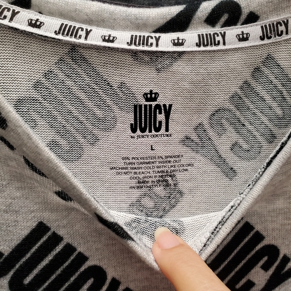 JUICY COUTURE Juniors Long Sleeve Short Night Gown Crown NWT Size L Gray Black - Picture 2 of 7